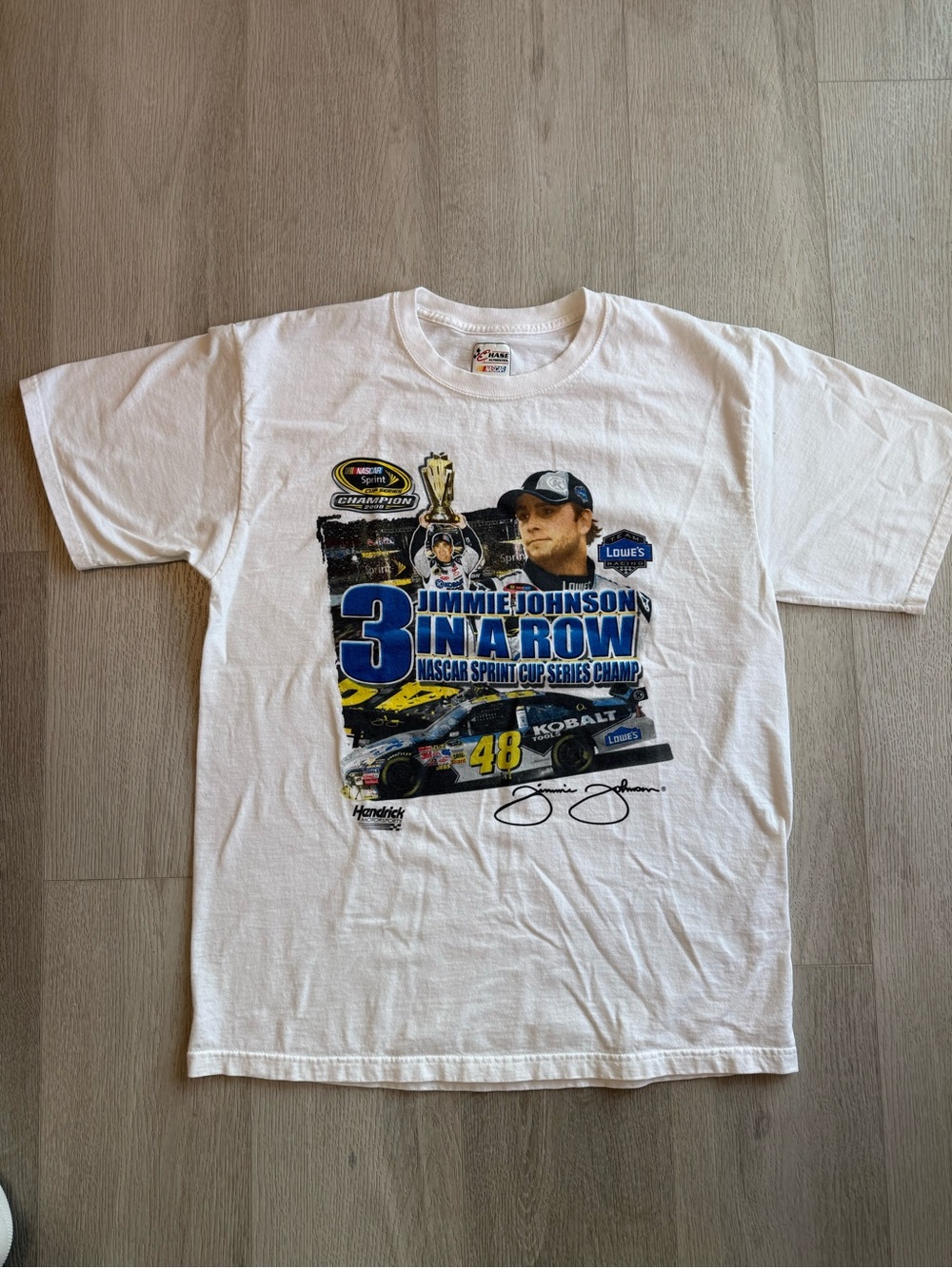 Jimmie Johnson White Graphic Tee - 3 In A Row NASCAR Tee